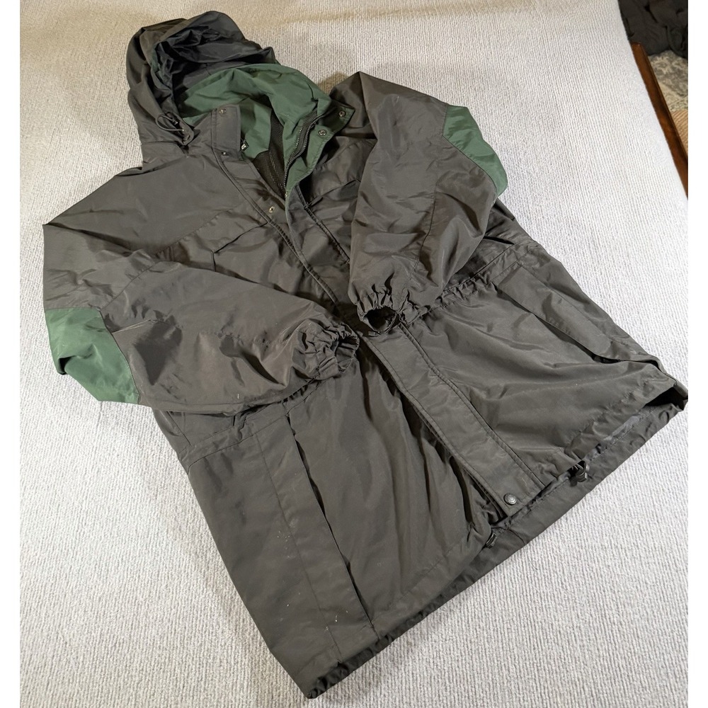 Eddie Bauer Rain Jacket‎ Mens Medium Green Black Hooded Rain Full Zip